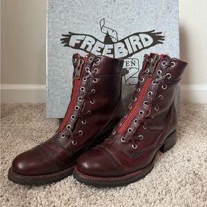 Freebird by Steven Liverpool Burgundy Combat Zipper Boots size 9 gently used
